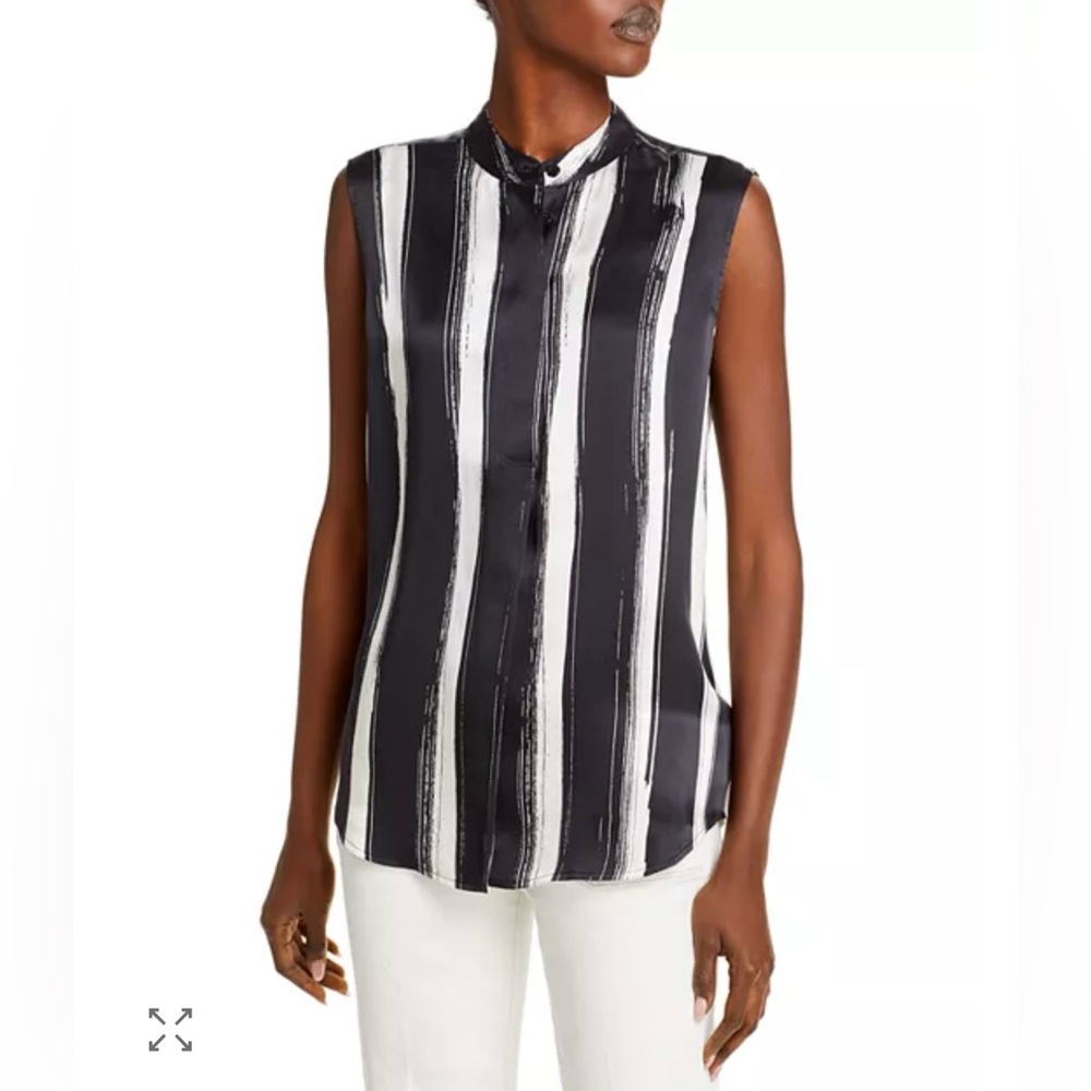 Equipment Therese 100% Silk Sleeveless Top, Size M, Color Black/White